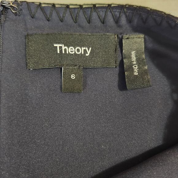 Theory Women's Sleeveless Lined Sheath Dress Navy Edge Trim Size 6 Knee Length - Picture 10 of 15